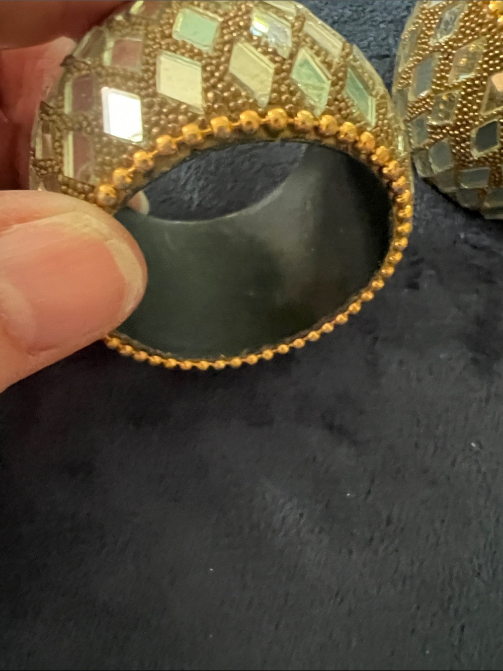 Vintage Gold Mosaic Mirror Diamond Napkin Rings - Set of 6